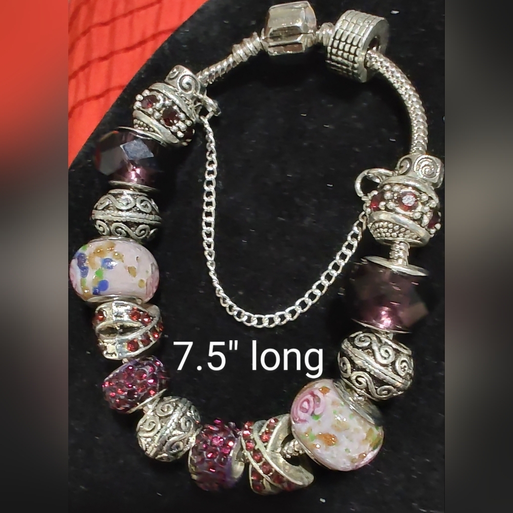 Charm Bracelet 7.5" Crystal and Silver tone. copy
